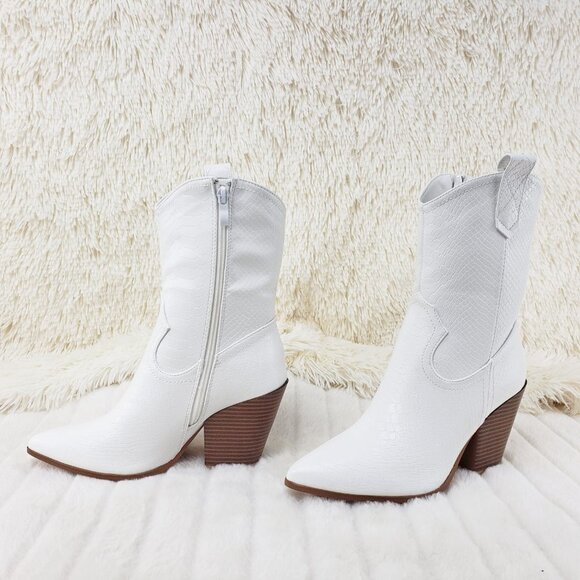 White Western Cowboy Cowgirl Ankle Boots Slayer - Picture 12 of 15